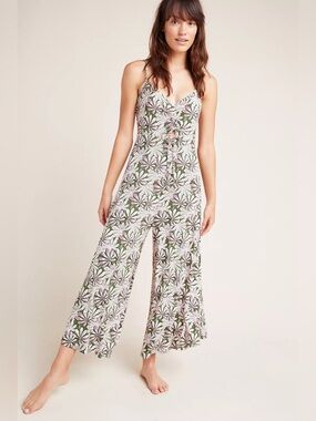 Anthro Wide Leg Floral Jumpsuit Tie Front Boho M